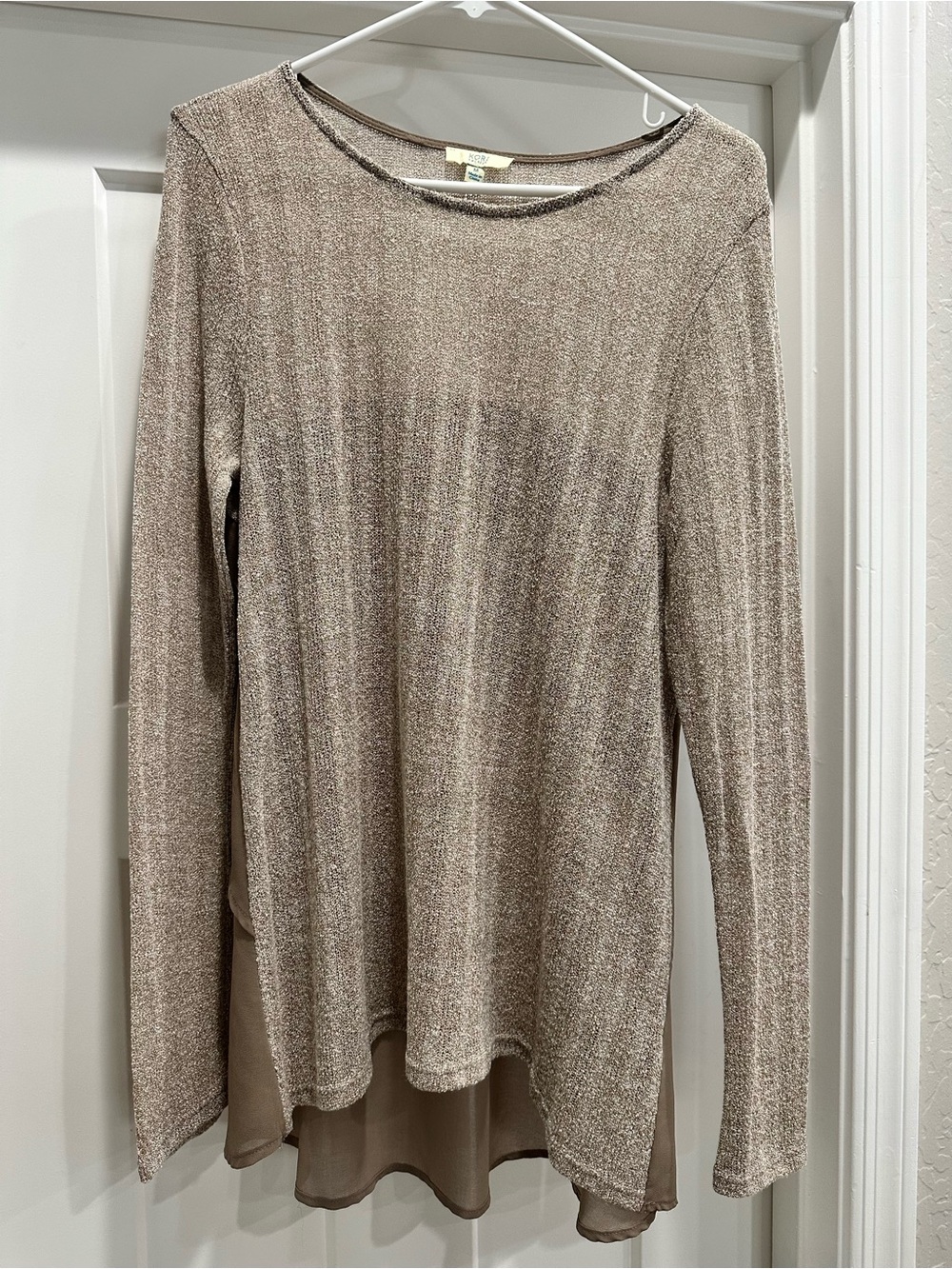 Kori Metallic Taupe Long Sleeve Knit Top